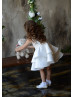 White Lace Satin Layered Flower Girl Dress First Birthday Dress